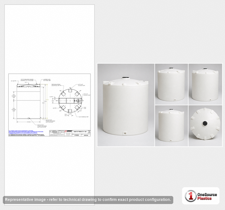 Dimensional spec drawing for Snyder 7900 Gallon Vertical Storage Tank (120" L x 120" W x 177" H)