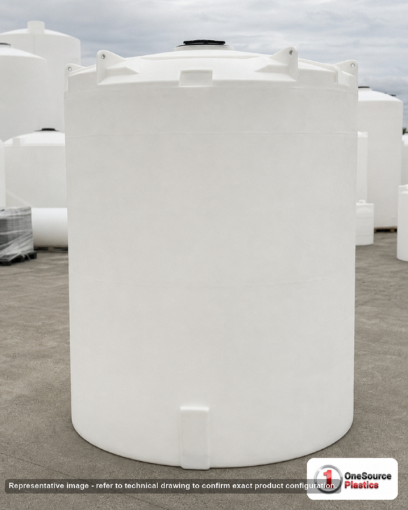 Snyder Industries 7500 Gallon ASTM XLPE Vertical Storage Tank. Crosslinked Linear Polyethylene; Natural White; dimensions 234.0in H x 102.0in W x 102.0in L; 2450.0 lb empty; 1.5 specific gravity rating; fittings: 1 Manway / Lid; max temp 140 deg  F / 60 deg  C; 3 Year Warranty. Manufacturer part number 7440000n40. Manufactured by Snyder. Sold by OneSource Plastics (https://www.onesourceplastics.com).