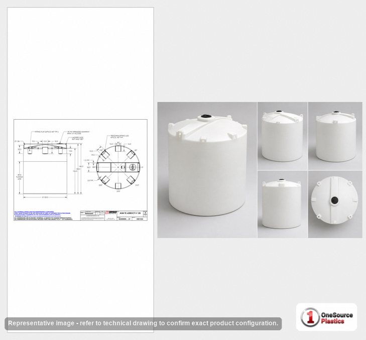 Dimensional spec drawing for Snyder 6200 Gallon Vertical Storage Tank (120" L x 120" W x 140" H)