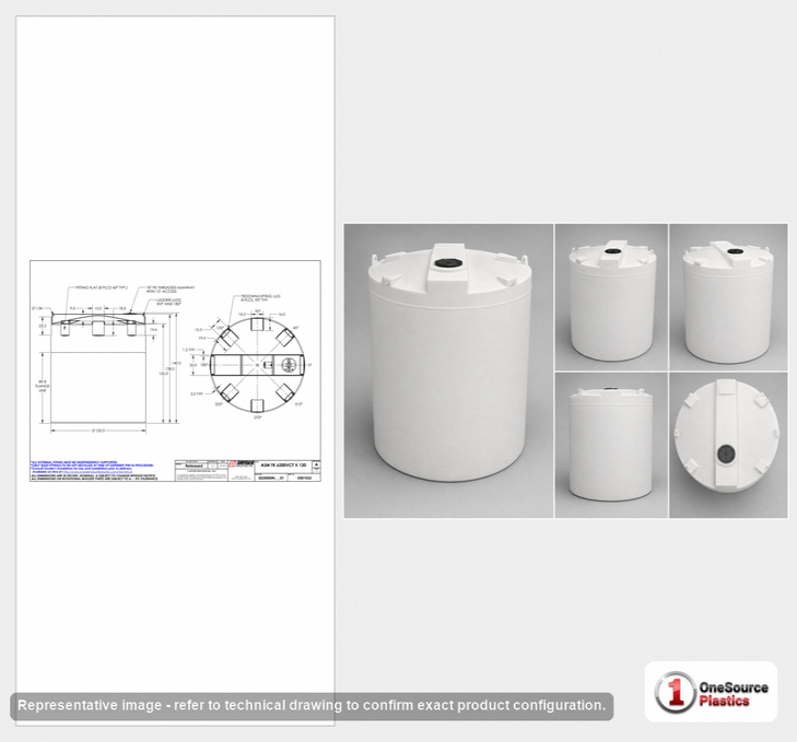 Dimensional spec drawing for Snyder 6200 Gallon Vertical Storage Tank (120" L x 120" W x 140" H)