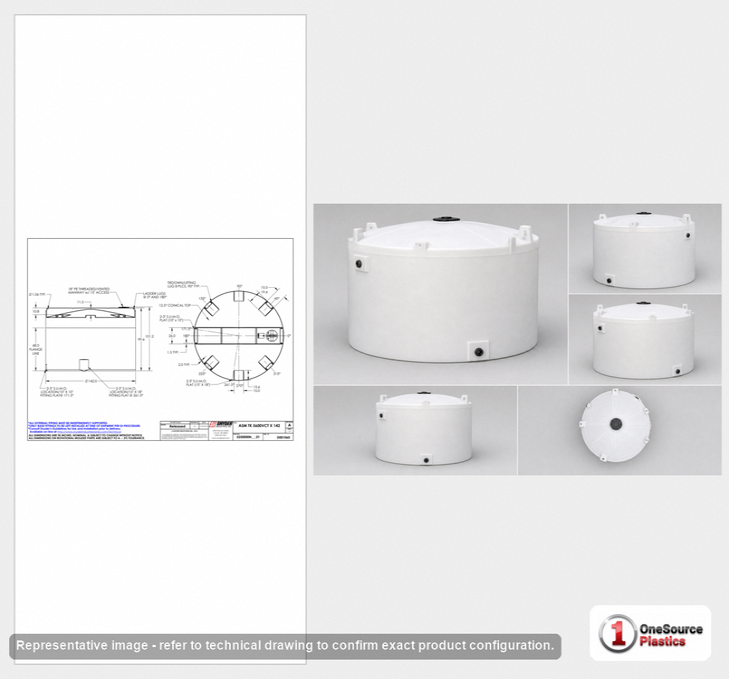 Dimensional spec drawing for Snyder 5600 Gallon Vertical Storage Tank (142" L x 142" W x 102" H)