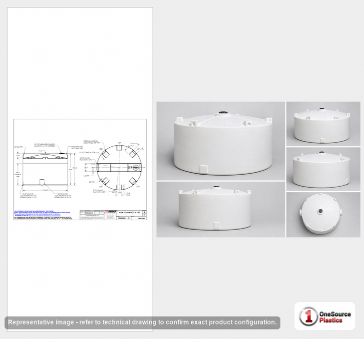 Dimensional spec drawing for Snyder 5600 Gallon Vertical Storage Tank (142" L x 142" W x 102" H)