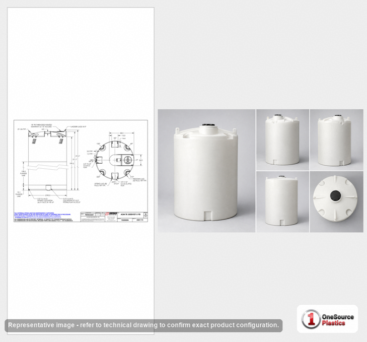 Dimensional spec drawing for Snyder 5500 Gallon Vertical Storage Tank (90" L x 90" W x 221" H)