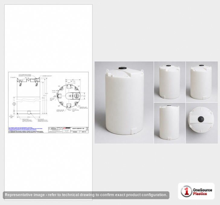 Dimensional spec drawing for Snyder 5500 Gallon Vertical Storage Tank (90" L x 90" W x 221" H)