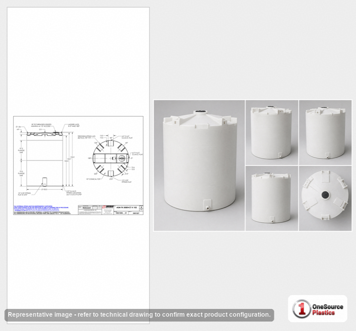 Dimensional spec drawing for Snyder 5000 Gallon Vertical Storage Tank (102" L x 102" W x 154" H)