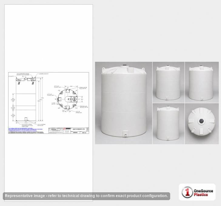 Dimensional spec drawing for Snyder 4900 Gallon Vertical Storage Tank (90" L x 90" W x 202" H)