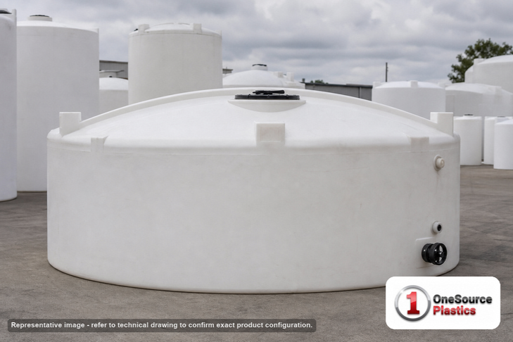 Snyder Industries 4500 Gallon ASTM XLPE Heavy Duty Vertical Storage Tank. Crosslinked Linear Polyethylene; Natural White; dimensions 91.0in H x 143.0in W x 143.0in L; 1100.0 lb empty; 1.9 specific gravity rating; fittings: 1 Manway / Lid; max temp 140 deg  F / 60 deg  C; 3 Year Warranty. Manufacturer part number 7000400n42. Manufactured by Snyder. Sold by OneSource Plastics (https://www.onesourceplastics.com).