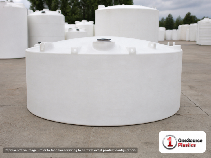 Snyder Industries 4500 Gallon ASTM 1.35 SG Vertical Storage Tank. Crosslinked Linear Polyethylene; Natural White; dimensions 91.0in H x 143.0in W x 143.0in L; 900.0 lb empty; 1.35 specific gravity rating; fittings: 1 Manway / Lid; max temp 140 deg  F / 60 deg  C; 3 Year Warranty. Manufacturer part number 7000400n29. Manufactured by Snyder. Sold by OneSource Plastics (https://www.onesourceplastics.com).