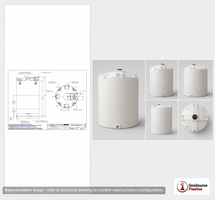 Dimensional spec drawing for Snyder 3900 Gallon Vertical Storage Tank (90" L x 90" W x 163" H)