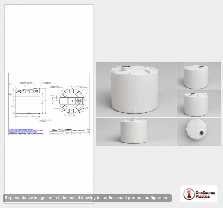Dimensional spec drawing for Snyder 2500 Gallon Vertical Storage Tank (96" L x 96" W x 98" H)
