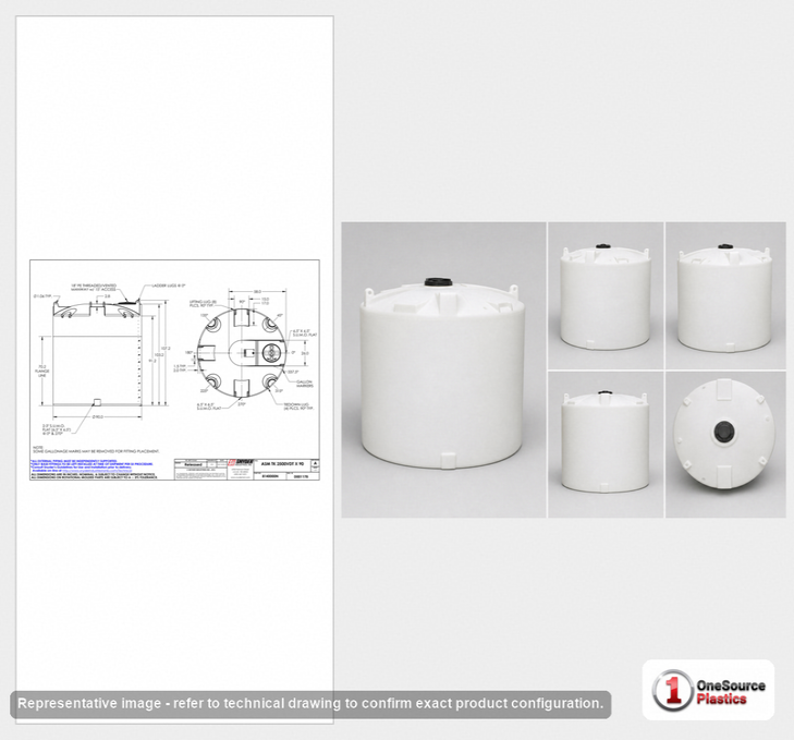 Dimensional spec drawing for Snyder 2500 Gallon Vertical Storage Tank (90" L x 90" W x 107" H)