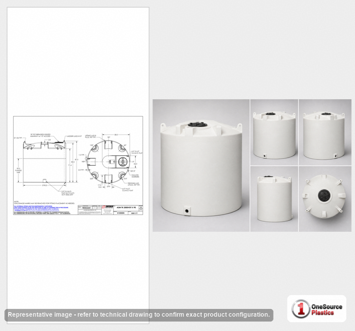 Dimensional spec drawing for Snyder 2000 Gallon Vertical Storage Tank (90" L x 90" W x 88" H)