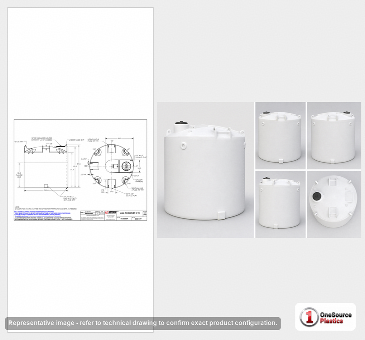 Dimensional spec drawing for Snyder 2000 Gallon Vertical Storage Tank (90" L x 90" W x 88" H)