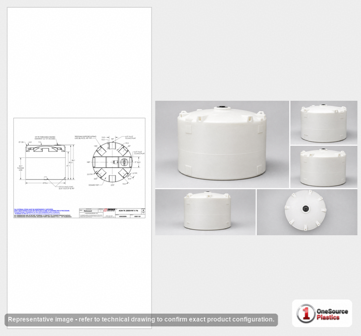 Dimensional spec drawing for Snyder 2000 Gallon Vertical Storage Tank (96" L x 96" W x 84" H)