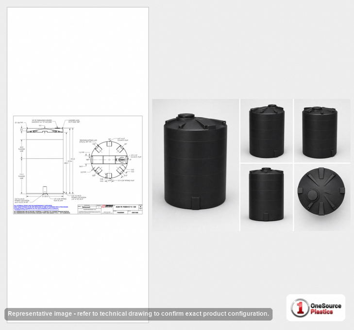 Dimensional spec drawing for Snyder 9500 Gallon Vertical Storage Tank (120" L x 120" W x 215" H)