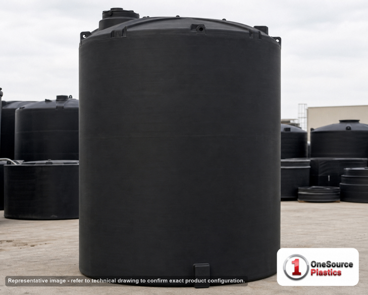 Snyder Industries 8500 Gallon ASTM Black Heavy Duty Vertical Storage Tank. High Density Linear Polyethylene; Black; 194" H x