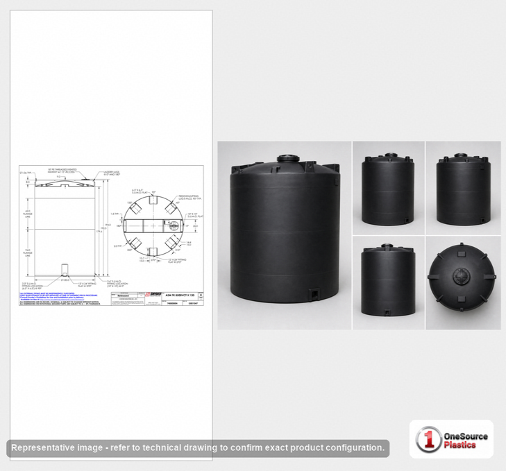 Dimensional spec drawing for Snyder 8500 Gallon Vertical Storage Tank (120" L x 120" W x 194" H)