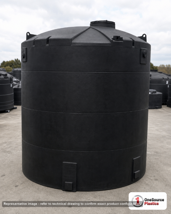 Snyder Industries 8500 Gallon ASTM Black Vertical Storage Tank. Polyethylene; Black; 194" H x 120" W x 120" L; fittings: 1