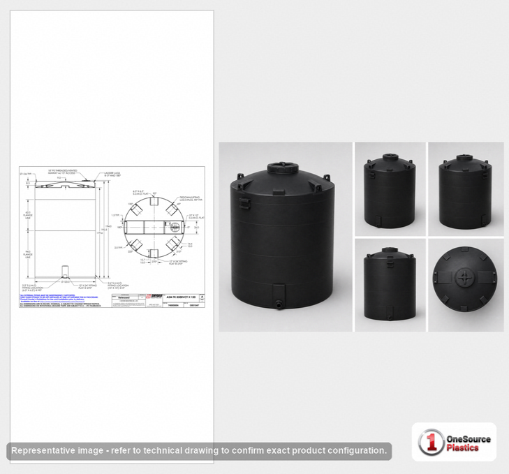 Dimensional spec drawing for Snyder 8500 Gallon Vertical Storage Tank (120" L x 120" W x 194" H)