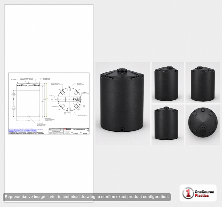 Dimensional spec drawing for Snyder 7900 Gallon Vertical Storage Tank (120" L x 120" W x 177" H)