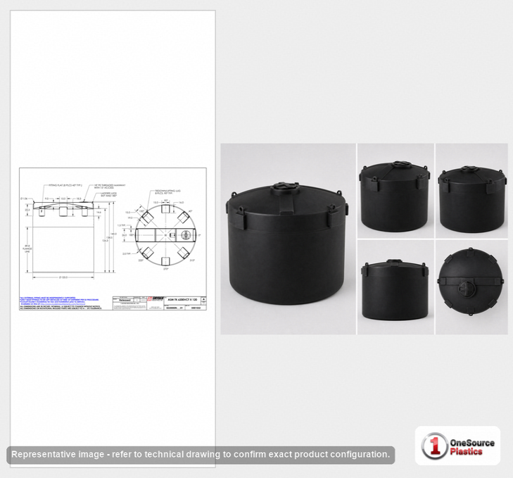 Dimensional spec drawing for Snyder 6200 Gallon Vertical Storage Tank (120" L x 120" W x 140" H)