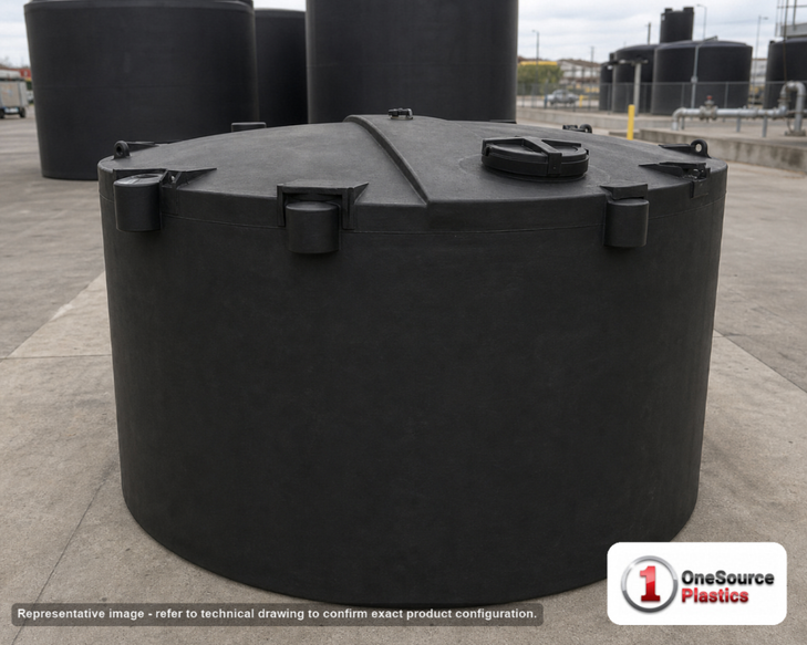 Snyder Industries 6200 Gallon ASTM Black Vertical Storage Tank. Polyethylene; Black; 140" H x 120" W x 120" L; fittings: 1