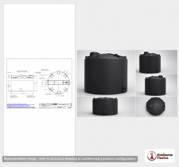 Dimensional spec drawing for Snyder 5600 Gallon Vertical Storage Tank (142" L x 142" W x 102" H)