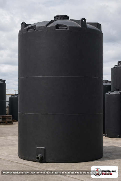 Snyder Industries 4900 Gallon ASTM Black Heavy Duty Vertical Storage Tank. Polyethylene; Black; 202" H x 90" W x 90" L