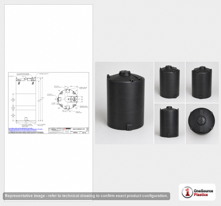 Dimensional spec drawing for Snyder 4900 Gallon Vertical Storage Tank (90" L x 90" W x 202" H)