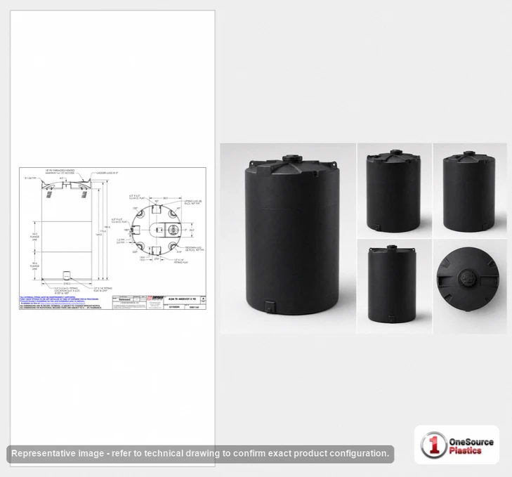 Dimensional spec drawing for Snyder 4400 Gallon Vertical Storage Tank (90" L x 90" W x 182" H)