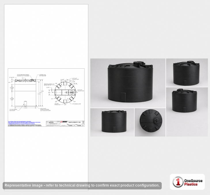 Dimensional spec drawing for Snyder 4100 Gallon Vertical Storage Tank (102" L x 102" W x 130" H)