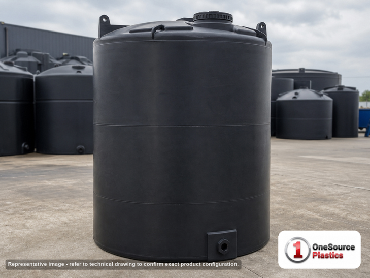 Snyder Industries 3900 Gallon ASTM Black Vertical Storage Tank. Polyethylene; Black; 163" H x 90" W x 90" L; fittings: 1