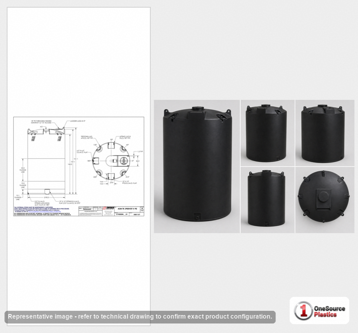 Dimensional spec drawing for Snyder 3900 Gallon Vertical Storage Tank (90" L x 90" W x 163" H)