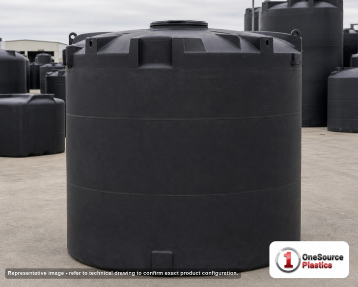 Snyder Industries 3000 Gallon ASTM Black Vertical Storage Tank. Polyethylene; Black; 111" H x 96" W x 96" L; fittings: 1