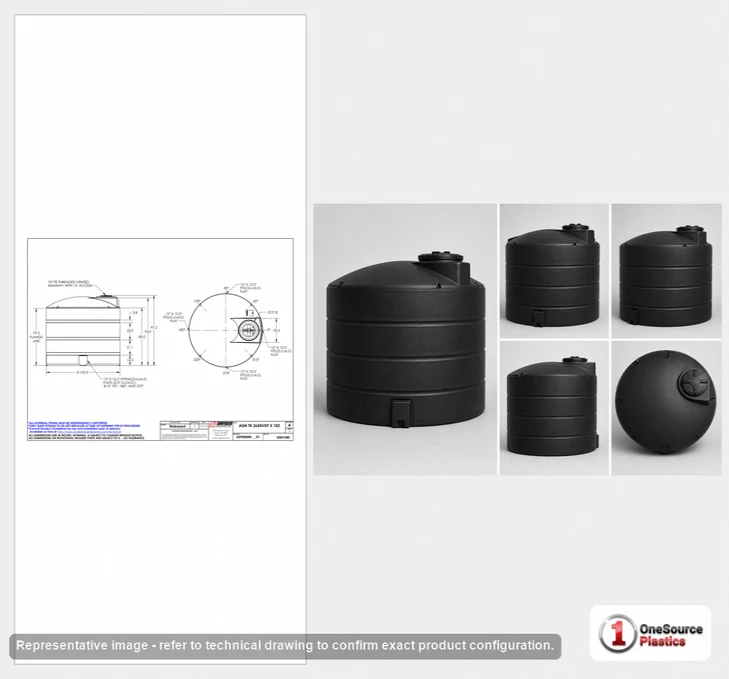 Dimensional spec drawing for Snyder 2650 Gallon Vertical Storage Tank (102" L x 102" W x 97" H)