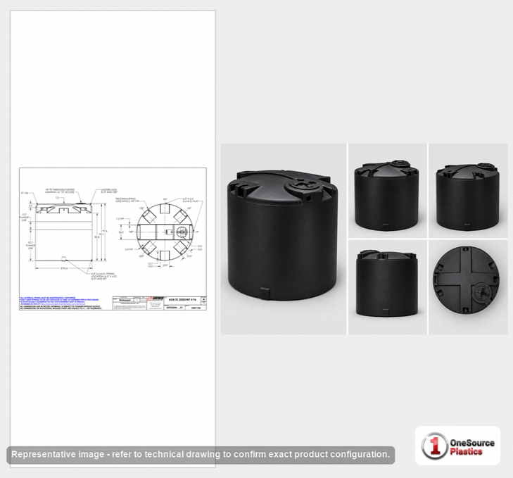 Dimensional spec drawing for Snyder 2500 Gallon Vertical Storage Tank (96" L x 96" W x 98" H)