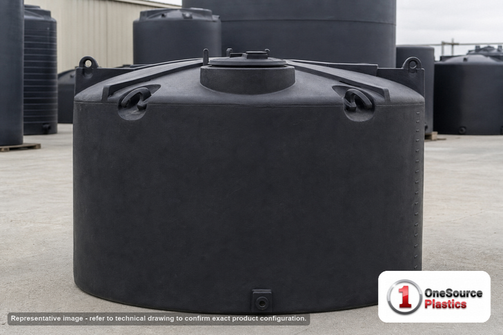 Snyder Industries 2000 Gallon ASTM Black Heavy Duty Vertical Storage Tank. Polyethylene; Black; 88" H x 90" W x 90" L