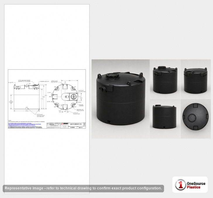 Dimensional spec drawing for Snyder 2000 Gallon Vertical Storage Tank (90" L x 90" W x 88" H)
