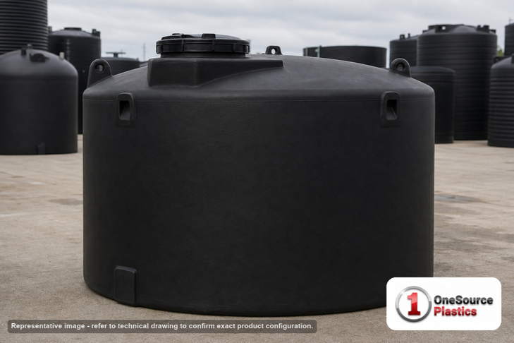 Snyder Industries 2000 Gallon ASTM Black Vertical Storage Tank. Polyethylene; Black; 88" H x 90" W x 90" L; fittings: 1