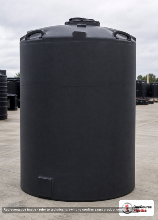 Snyder Industries 1900 Gallon ASTM Black Vertical Storage Tank. Polyethylene; Black; 147" H x 64" W x 64" L; fittings: 1