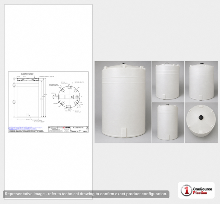 Dimensional spec drawing for Snyder 16500 Gallon Vertical Storage Tank (142" L x 142" W x 257" H)