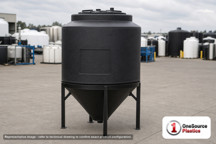 Snyder Industries 150 Gallon Black Heavy Duty Cone Bottom Mixing Tank. High Density Linear Polyethylene; Black; 48" H x 36"