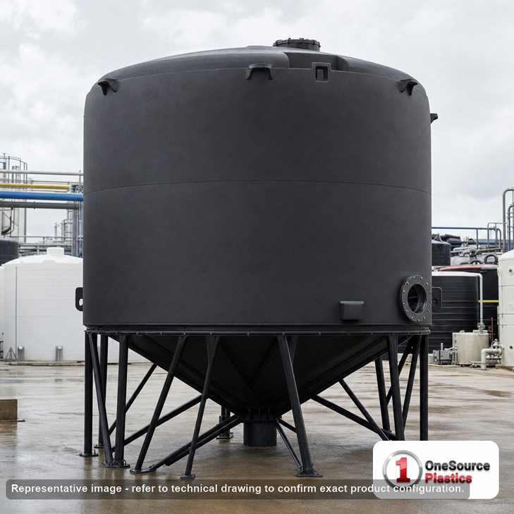 Snyder Industries 11500 Gallon Cone Bottom Tank. 11500 gallon capacity; Polyethylene; Black; 215" H x 142" W x 142" L
