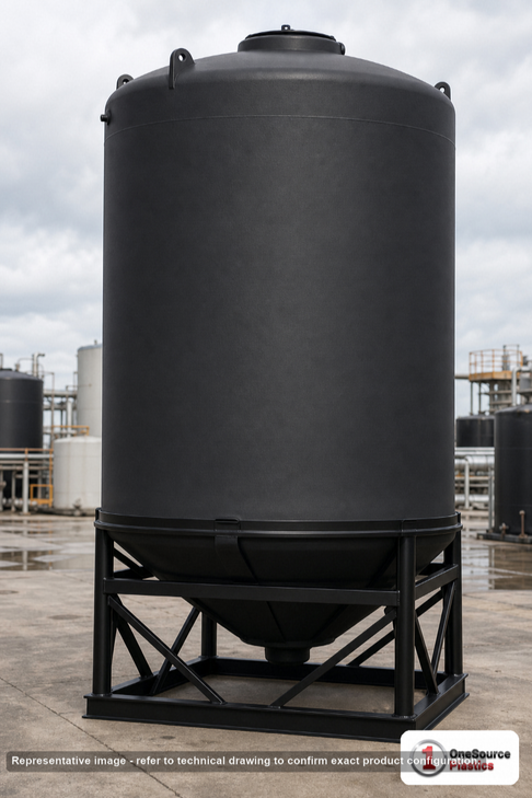 Snyder Industries 3900 Gallon Heavy Duty Cone Bottom Tank. High Density Linear Polyethylene; Black; 180" H x 90" W x 90" L
