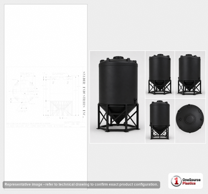 Dimensional spec drawing for Snyder 2600 Gallon Cone Bottom Tank (90" L x 90" W x 139" H)