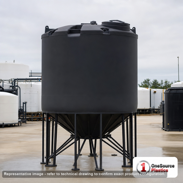 Snyder Industries 2500 Gallon Heavy Duty Cone Bottom Tank. 2500 gallon capacity; High Density Linear Polyethylene; Black