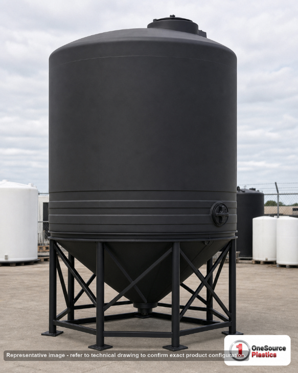 Snyder Industries 2500 Gallon Heavy Duty Cone Bottom Tank. High Density Linear Polyethylene; Black; 104" H x 95" W x 95" L