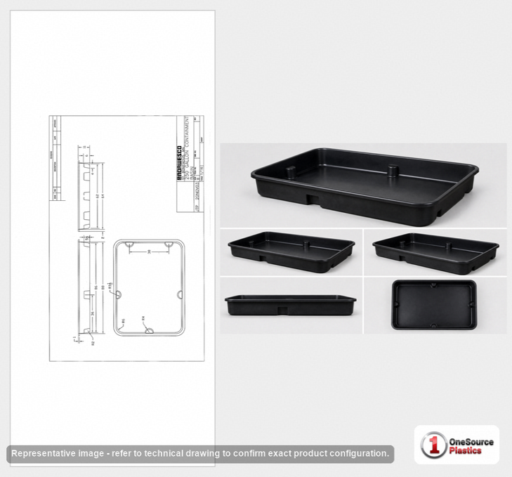 Dimensional spec drawing for Norwesco 250 Gallon Open Top Containment Tank (92" L x 68" W x 11" H)