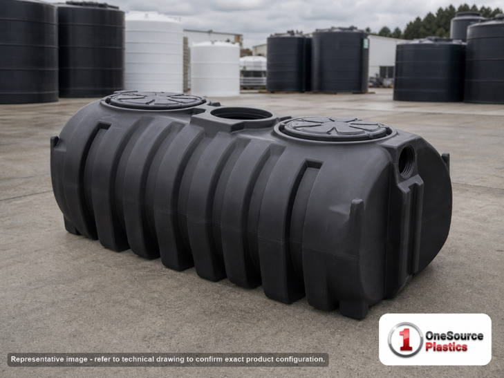 Norwesco 200 Gallon Plastic Septic Job Shack Holding Tank with Low Profile Design in Black. Polyethylene; Black; 20" H x 48"