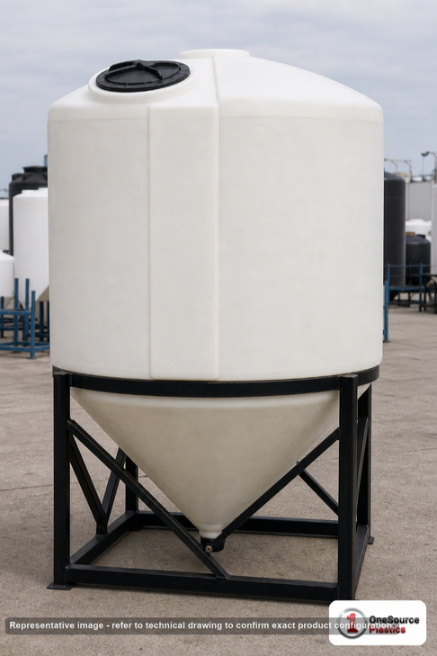 Chem-Tainer 500 Gallon Heavy Duty Chem-Tainer Cone Bottom Tank. Polyethylene; Natural White; 68" H x 65" W x 65" L